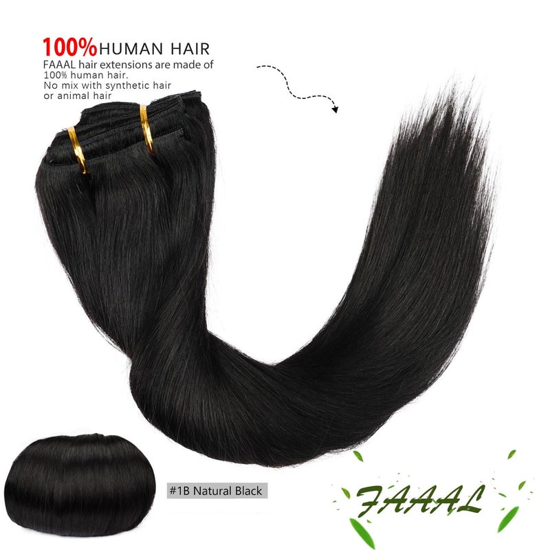 FAAAL 20" Clip in Human Hair Extensions Full Head 180g 7 Pieces 16 Clips Natural Black Double Weft Brazilian Real Remy Hair Extensions Thick Straight Silky (20" 180g, #1B) - Image 3